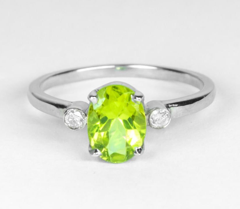 2 CT Oval Cut Green Peridot Diamond 925 Sterling Silver Women Solitaire Engagement Ring