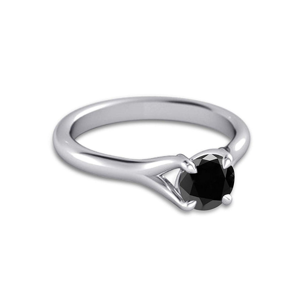 0.63 CT Round Cut Black Cubic Zirconia Diamond 14k White Gold Over 925 Sterling Silver Solitaire Engagement Wedding Ring Prong Setting - atjewels.in