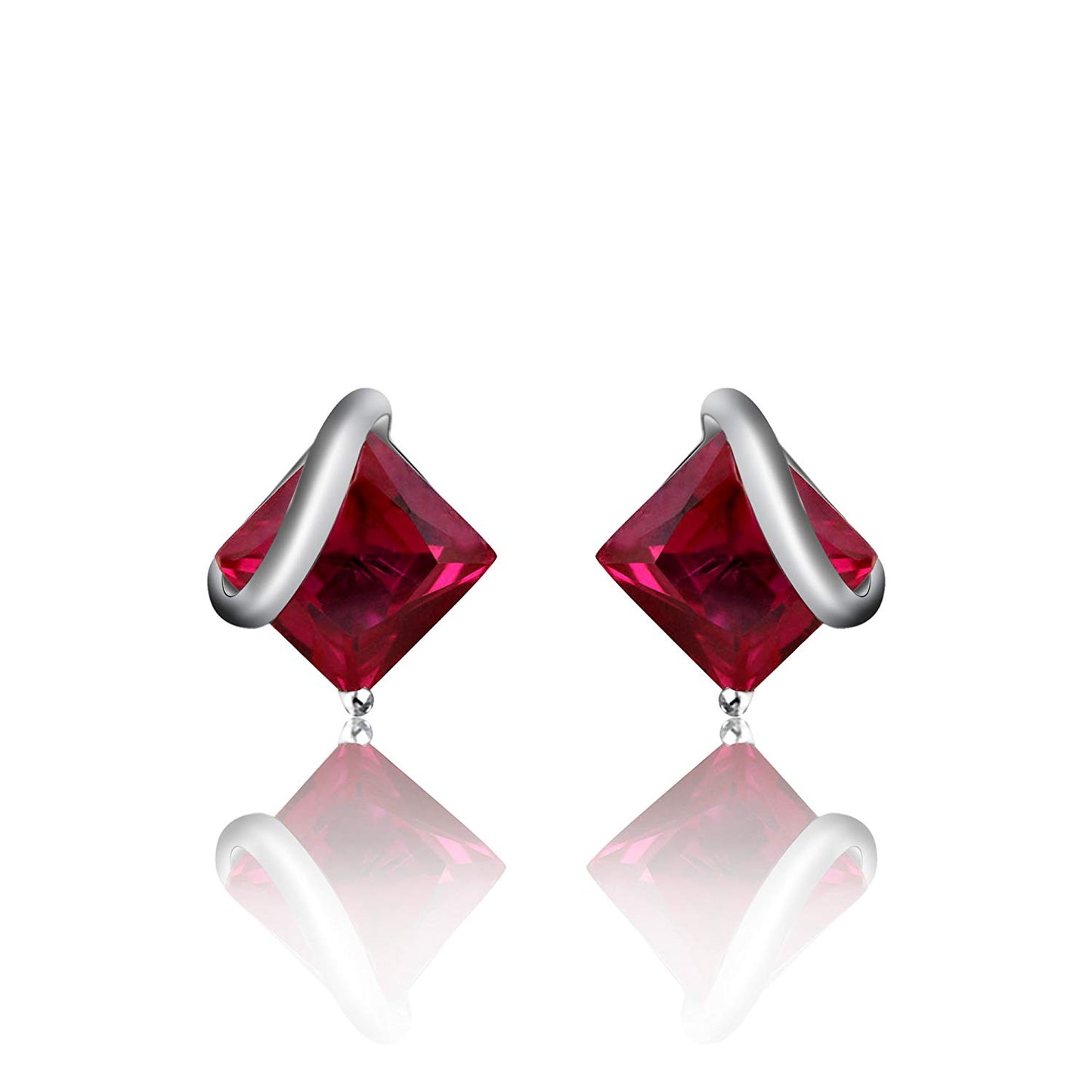 14k White Gold Over Sterling Princess Cut Ruby Stud Earrings For Women's MOTHER'S DAY SPECIAL OFFER - atjewels.in