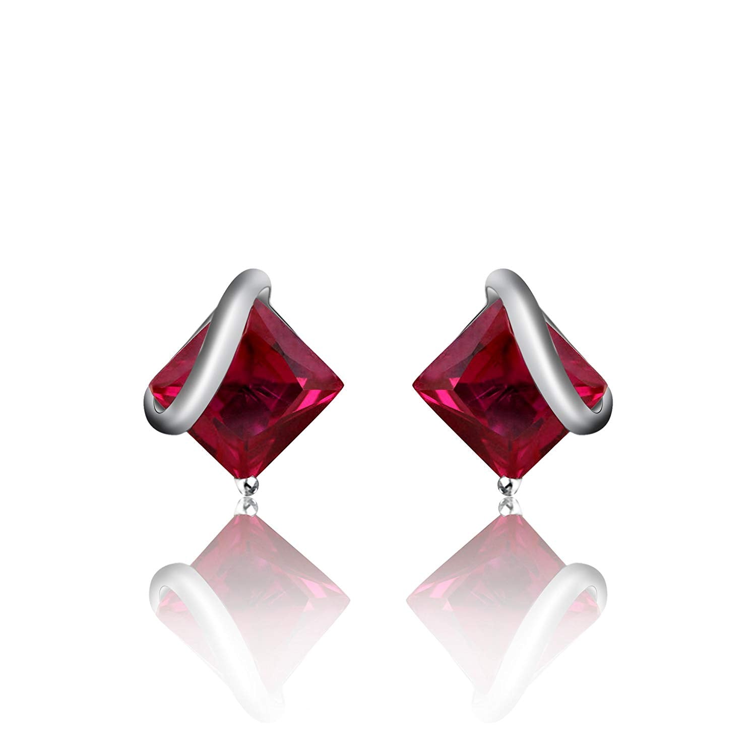 14k White Gold Over Sterling Princess Cut Ruby Stud Earrings For Women's MOTHER'S DAY SPECIAL OFFER - atjewels.in