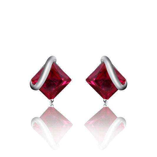 14k White Gold Over Sterling Princess Cut Ruby Stud Earrings For Women's MOTHER'S DAY SPECIAL OFFER - atjewels.in