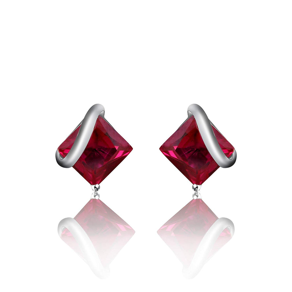 14k White Gold Over Sterling Princess Cut Ruby Stud Earrings For Women's MOTHER'S DAY SPECIAL OFFER - atjewels.in