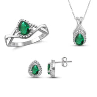 atjewels Pear Cut Green Emerald .925 Sterling Silver Earrings, Ring & Pendant Jewelry Set For Women's/Girl's For Ganesh Chaturthi Special - atjewels.in