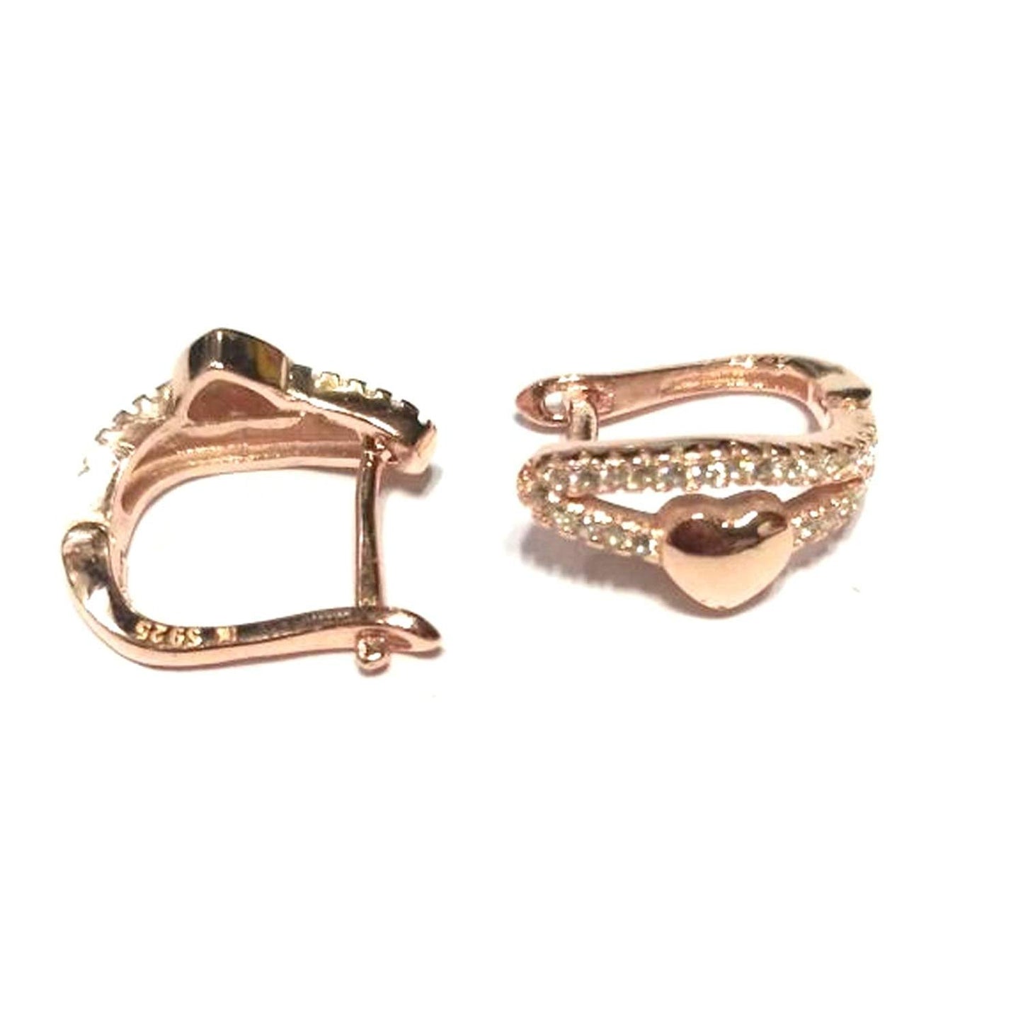 atjewels Round Cut White CZ 14k Rose Gold Over 925 Sterling Silver Heart Hoop Earrings For Girl's and Women's For MOTHER'S DAY SPECIAL OFFER - atjewels.in