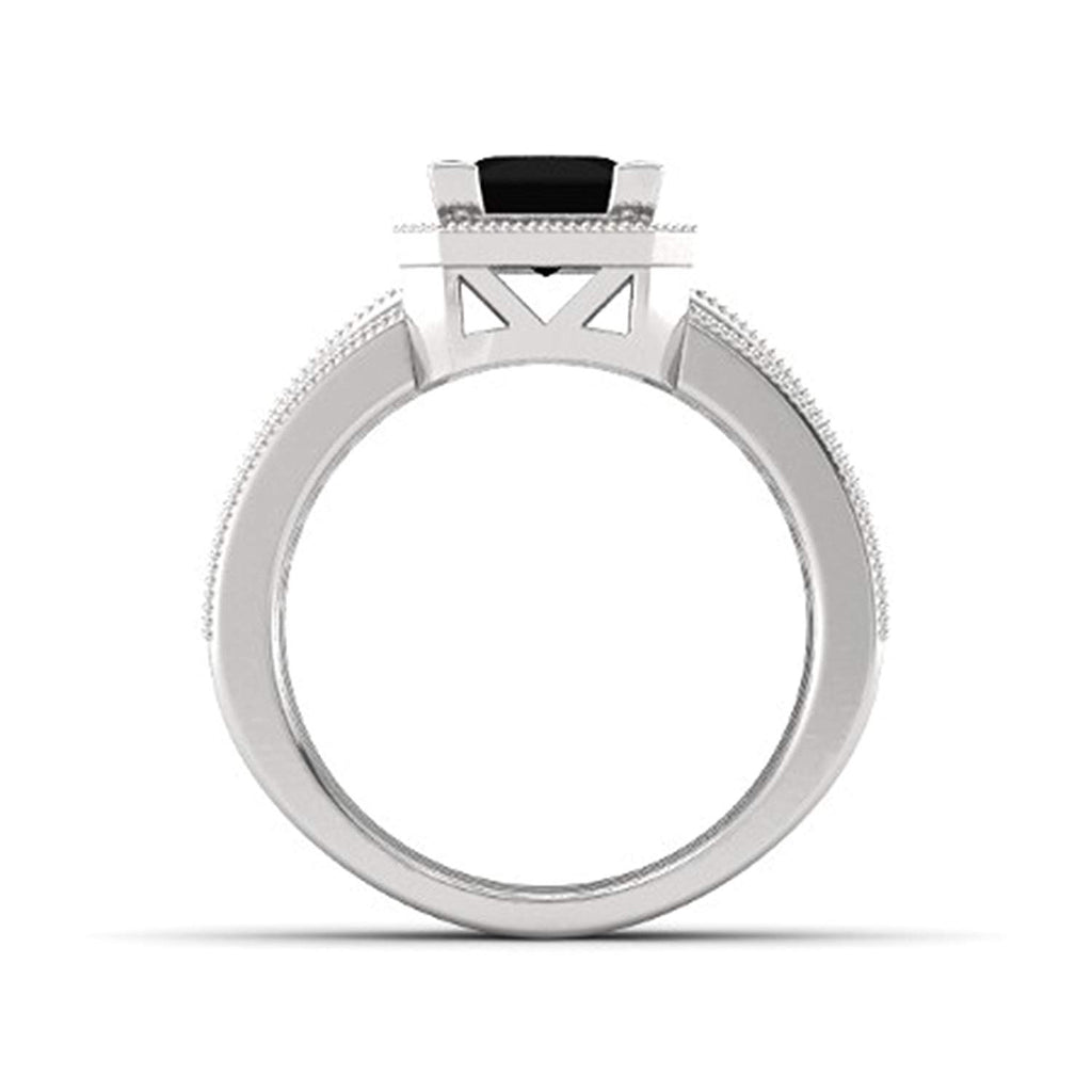 atjewels 18K White Gold Over 925 Silver Princess and Round Black and White CZ Engagement Ring MOTHER'S DAY SPECIAL OFFER - atjewels.in