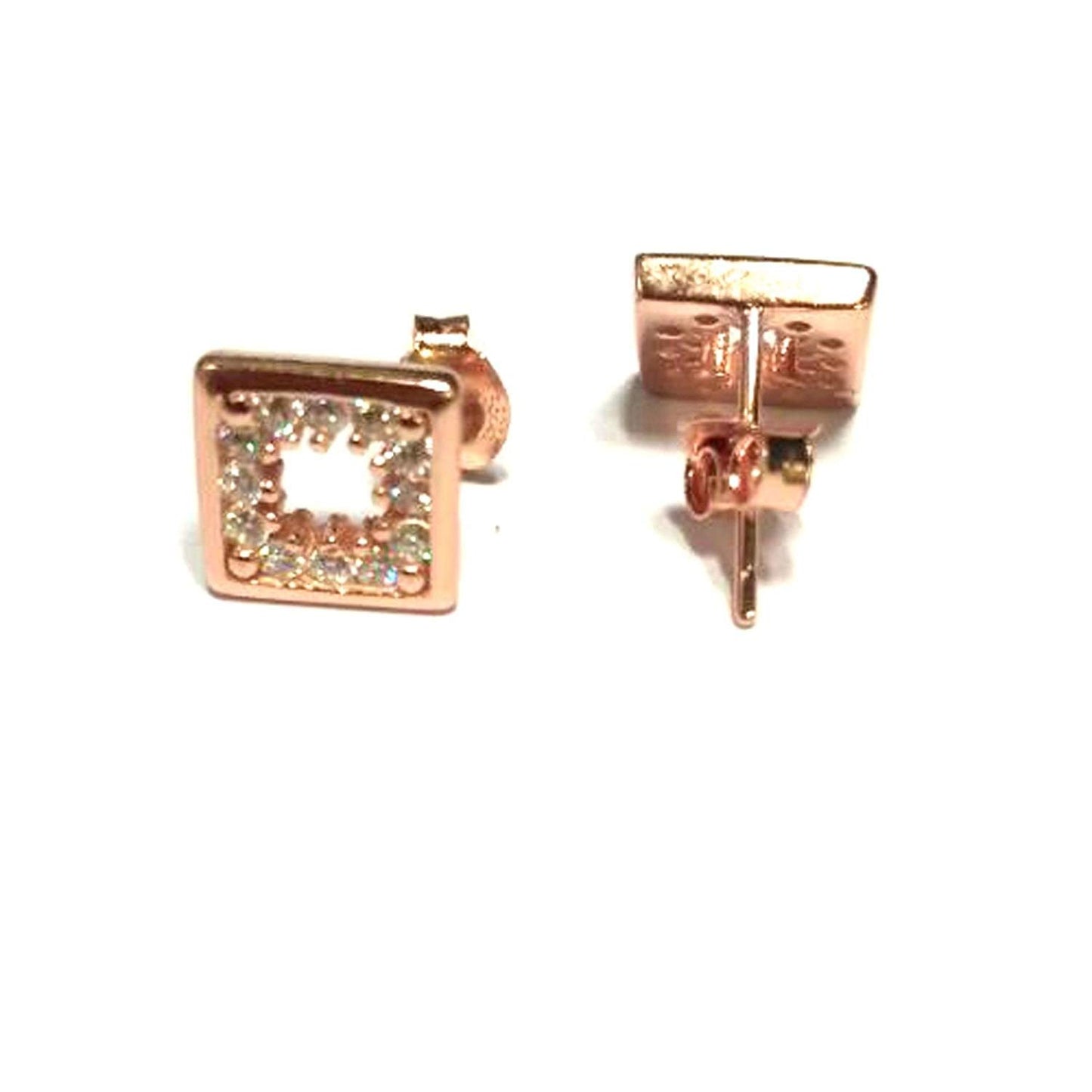 atjewels Round Cut White CZ 14k Rose Gold Over 925 Sterling Silver Square Stud Earrings For Girl's and Women's For MOTHER'S DAY SPECIAL OFFER - atjewels.in