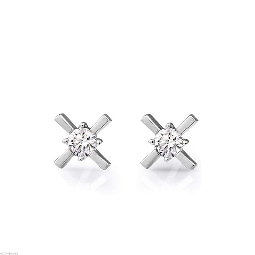 atjewels Cross Stud Earrings 14K White Gold Over 925 Sterling Silver For Women's MOTHER'S DAY SPECIAL OFFER - atjewels.in