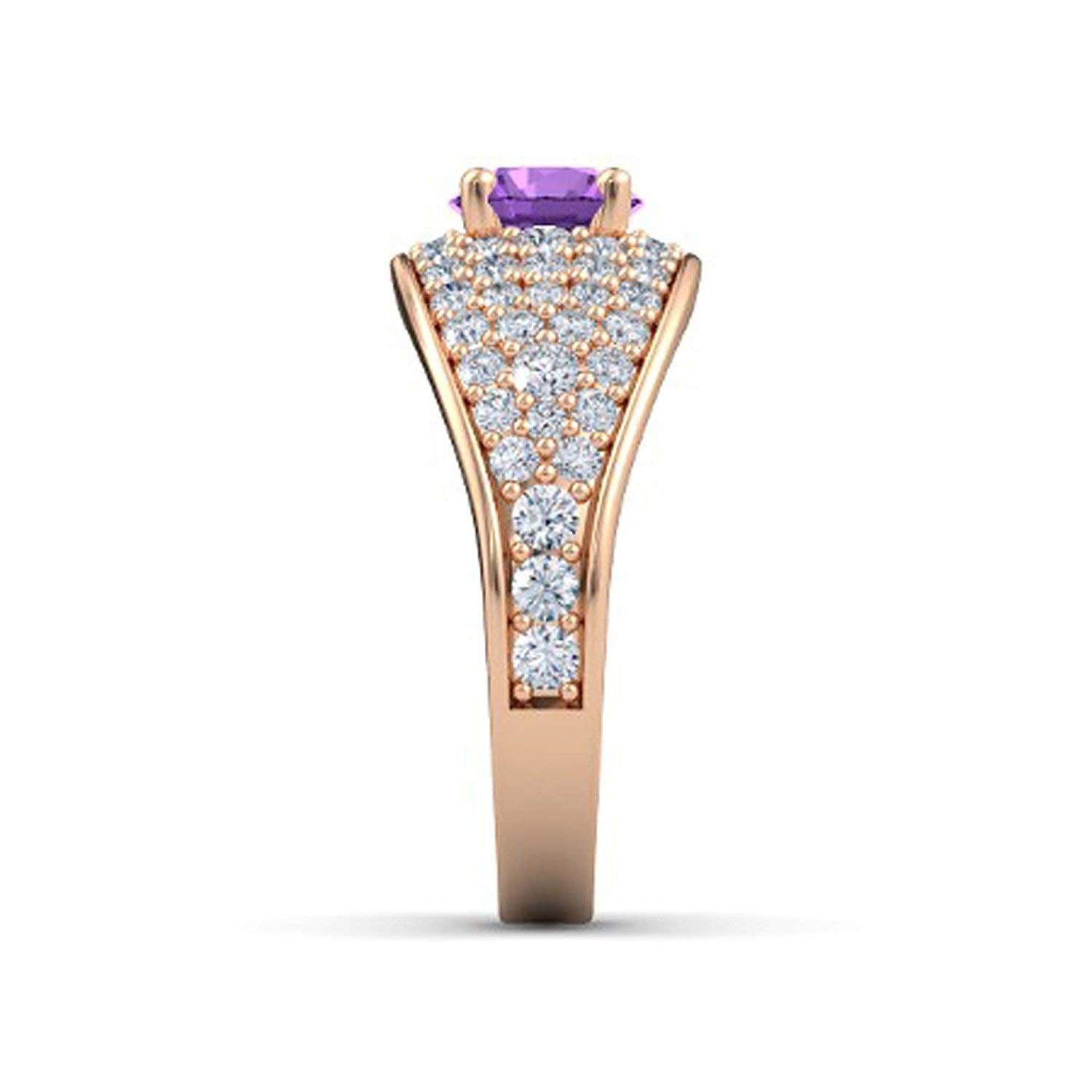 atjewels Round Cut Gemstone & White CZ 14k Rose Gold Over .925 Sterling Silver Solitaire w/ Accents Engagement Ring For Girl's and Women's For Navratri Special - atjewels.in