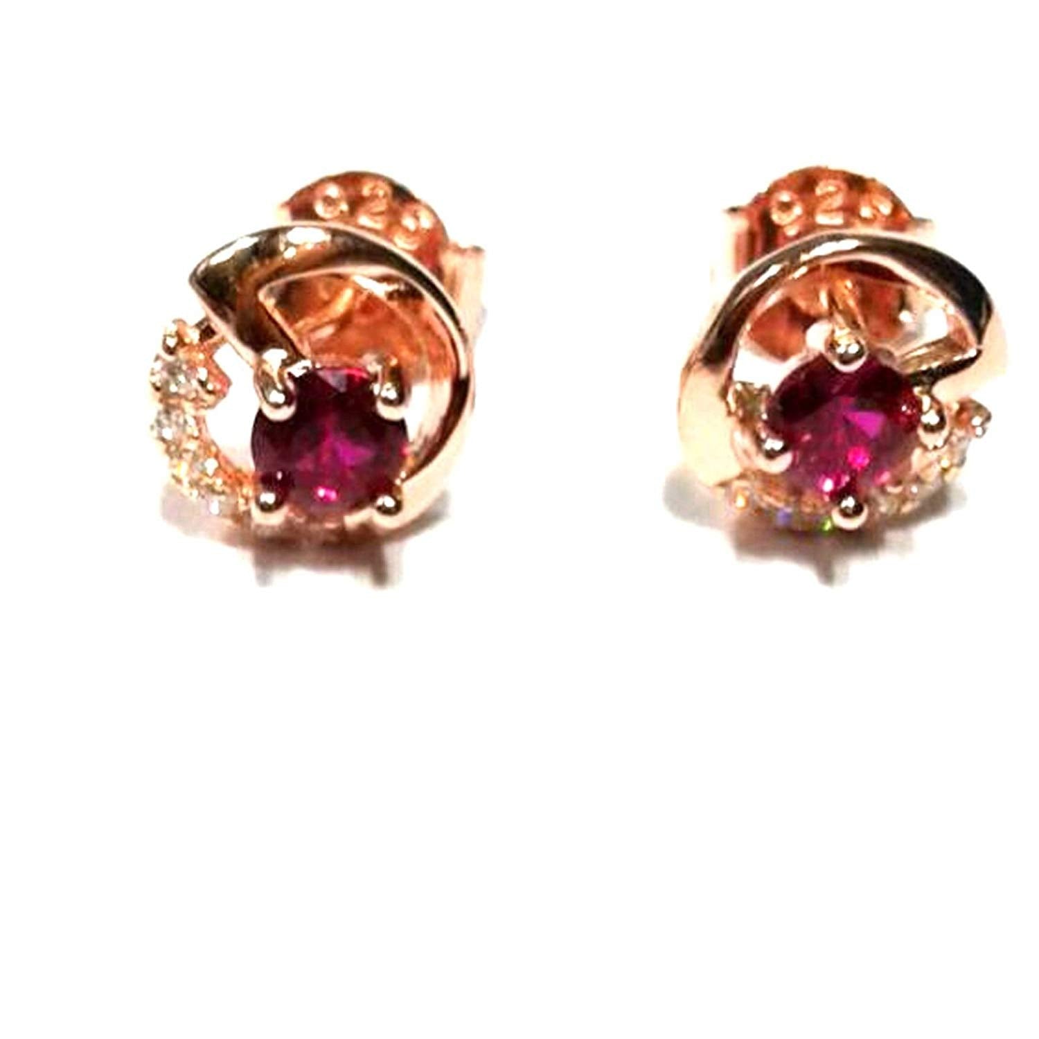 atjewels Round Cut Red Ruby & White CZ 14k Rose Gold Over 925 Sterling Silver Stud Earrings For Girl's and Women's For MOTHER'S DAY SPECIAL OFFER - atjewels.in