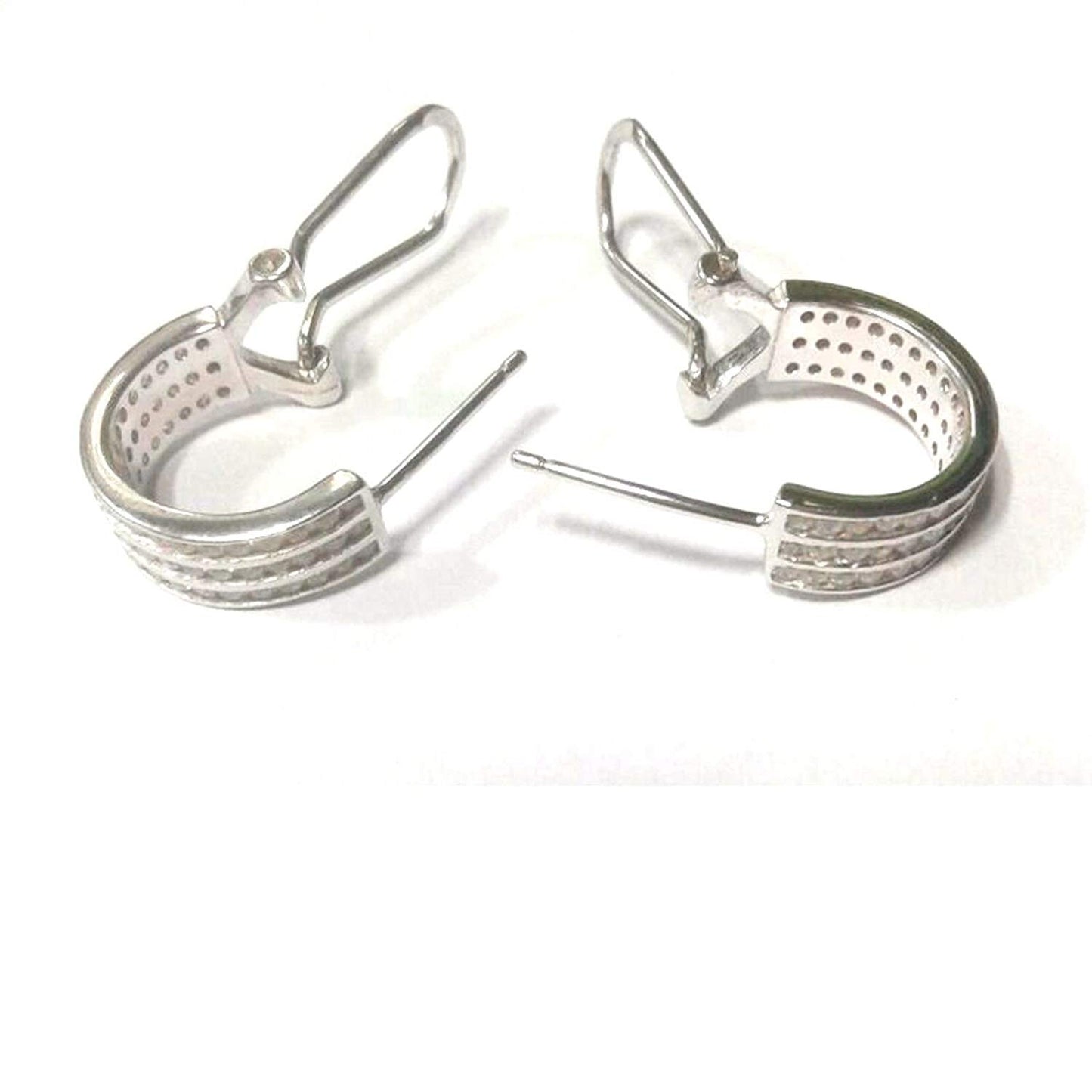 atjewels Round Cut White CZ 925 Sterling Silver Omega Clip Hoop Earrings For Girl's and Women's For MOTHER'S DAY SPECIAL OFFER - atjewels.in