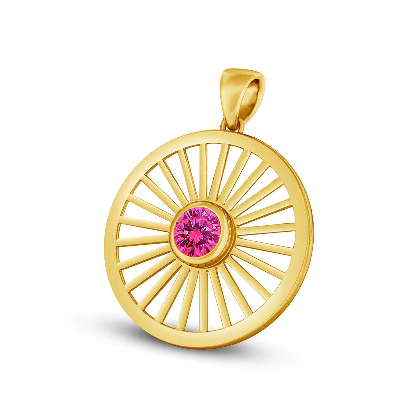 atjewels 14K White Gold Plated .925 Sterling Silver Ashok Chakra Pendant With Gemstone Veriation MOTHER'S DAY SPECIAL OFFER - atjewels.in