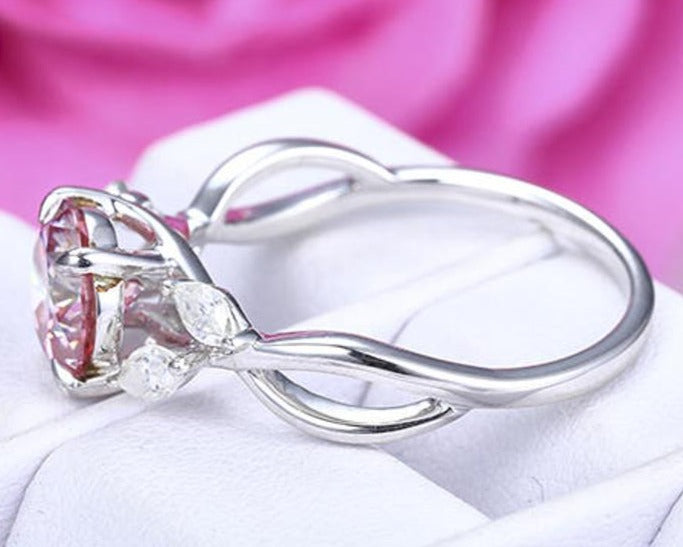 1.75 CT Round Cut Pink & White Diamond 925 Sterling Silver Women Anniversary Ring