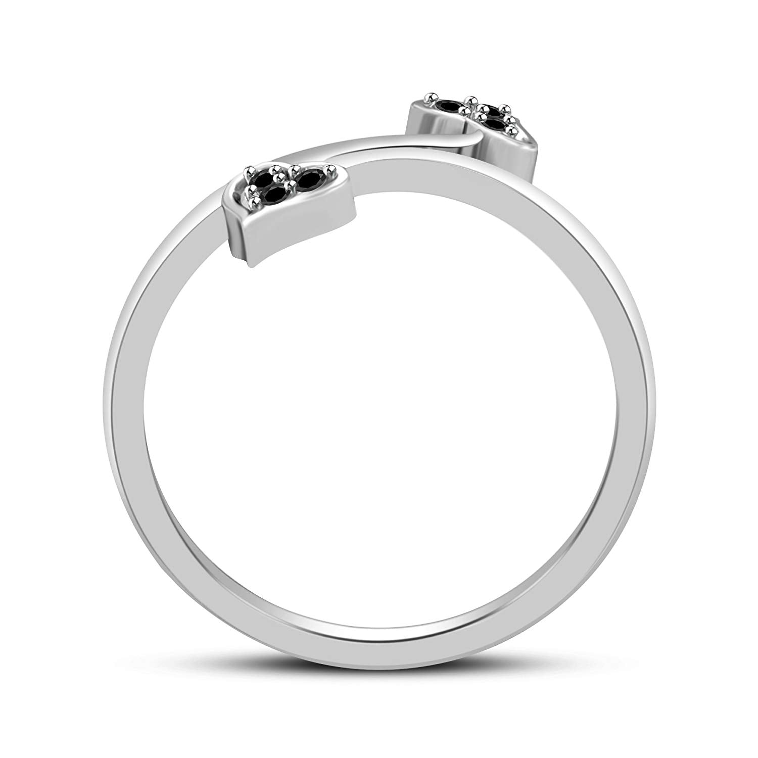 atjewels White Gold on 925 Silver Round Black Cubic Zirconia Bypass Heart Ring MOTHER'S DAY SPECIAL OFFER - atjewels.in