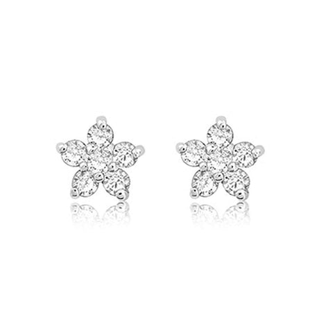 atjewels Star Stud Earrings in Round White Zirconia with 14K White Gold Over 925 Sterling Silver For Women's MOTHER'S DAY SPECIAL OFFER - atjewels.in