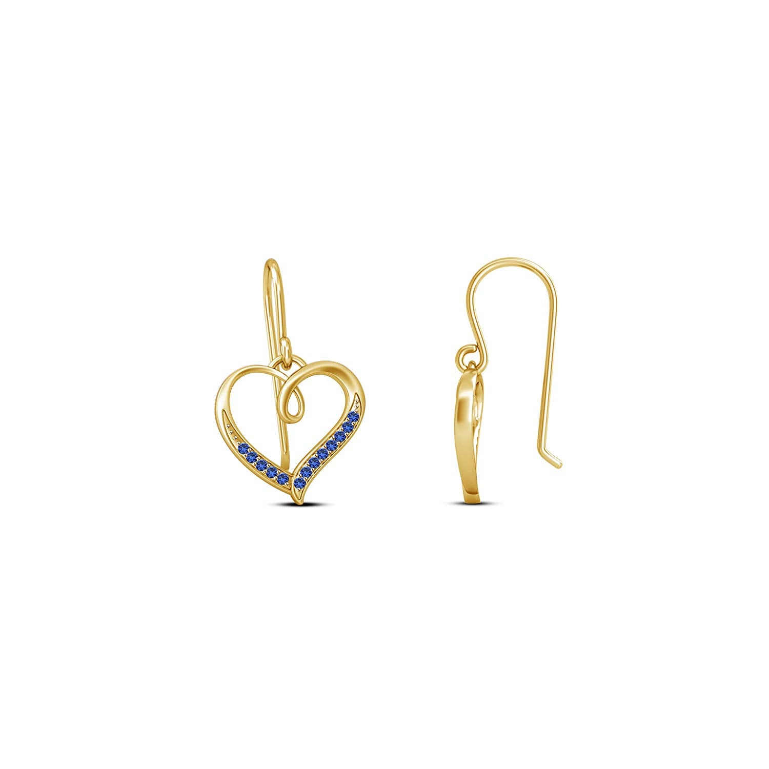 atjewels 14K Yellow Gold Plated on 925 Silver Round Blue Sapphire Heart Hook Earrings for Women's MOTHER'S DAY SPECIAL OFFER - atjewels.in