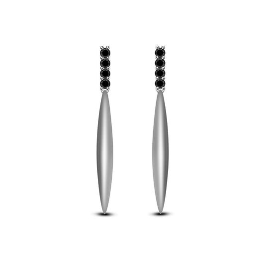 atjewels Fashionable White .925 Sterling Silver Round Black CZ Dangle Earrings For Women's MOTHER'S DAY SPECIAL OFFER - atjewels.in