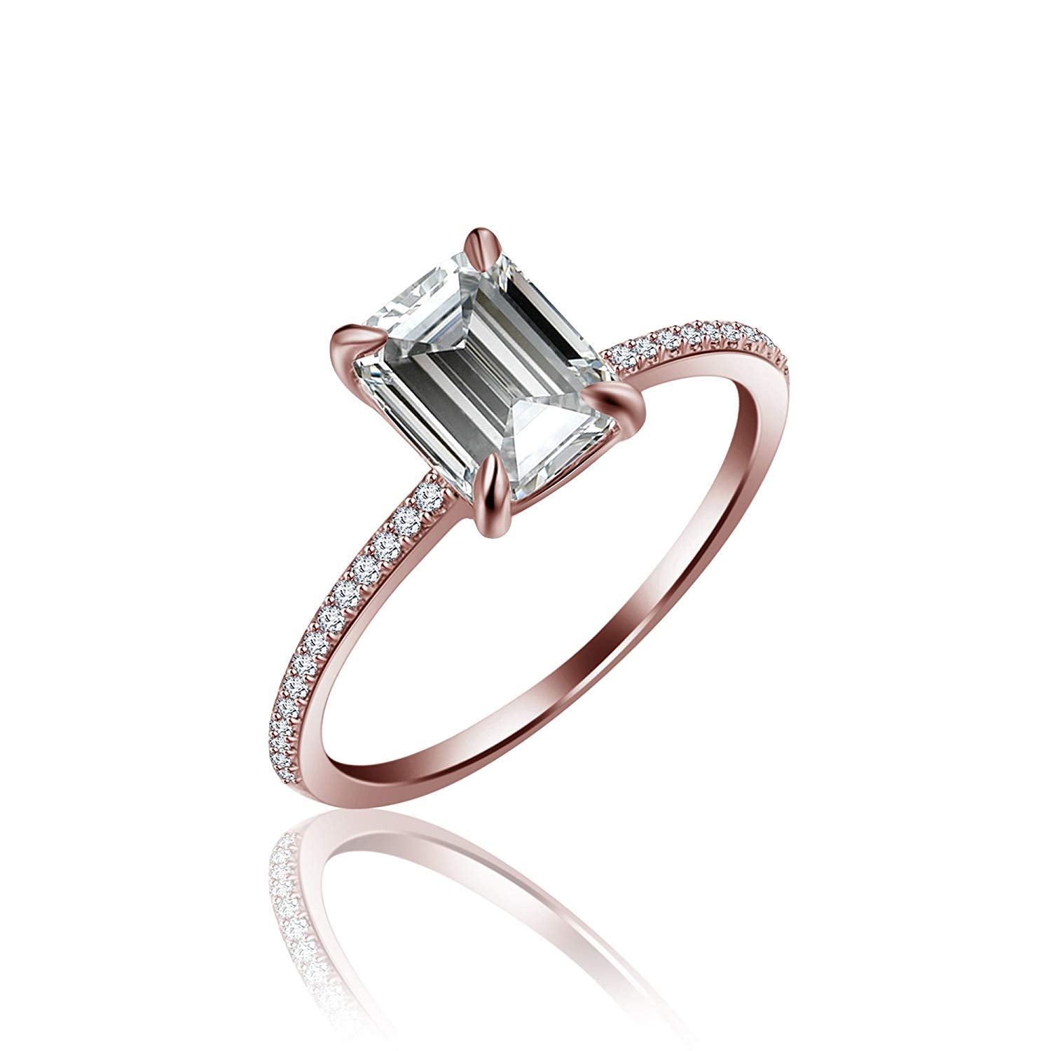 Anopchand Tilokchand Jewellers Emerald Cut Cubic Zirconia Diamond 14K Rose Gold Over 925 Sterling Silver Solitaire W/Accents Engagement Wedding Ring for Women's - atjewels.in