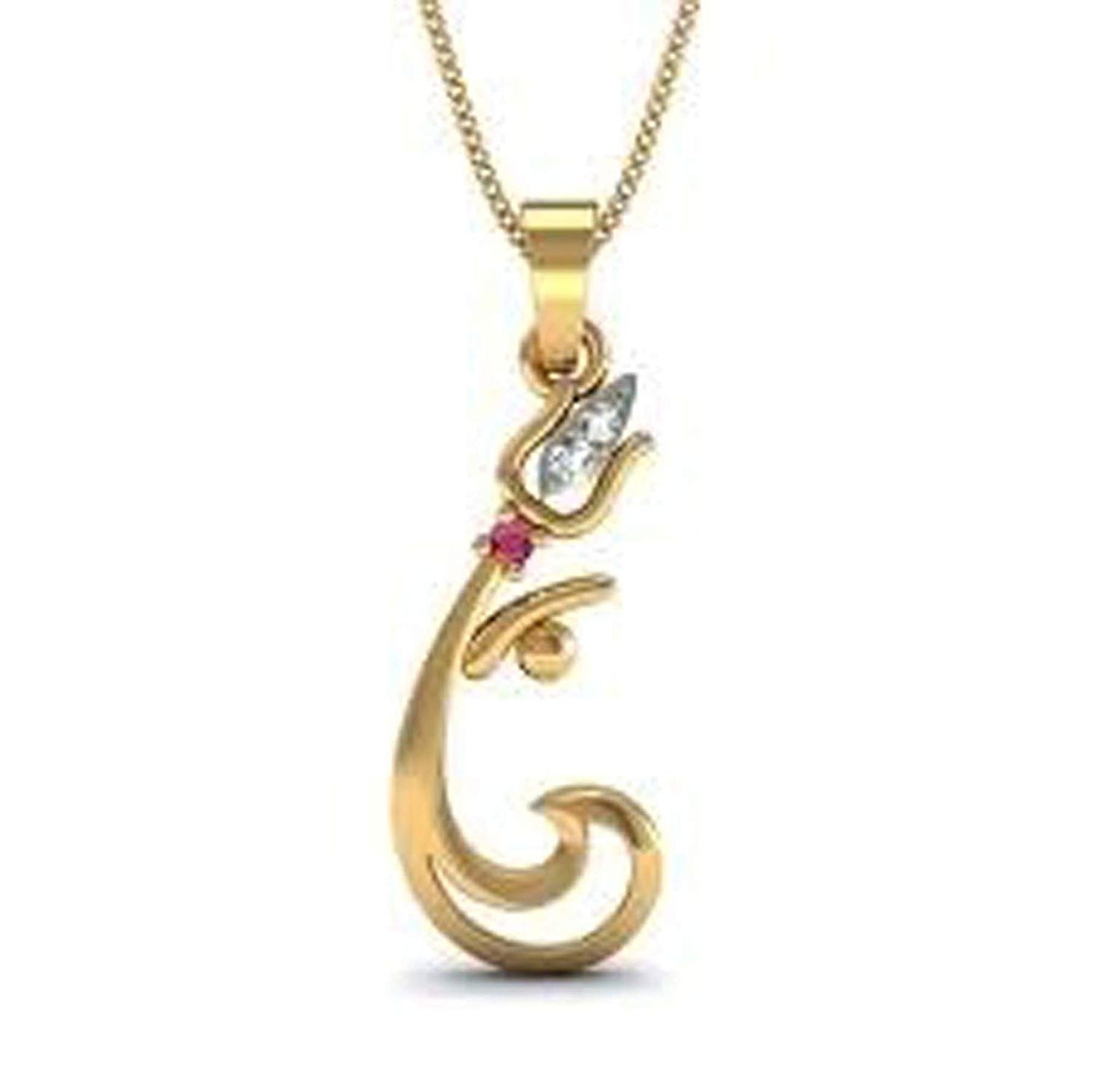 atjewels Ganesh Festival Special 14K Two Tone Gold Plated .925 Steling Silver Round Cut White Cubic Zirconia Without Chain Ganesh Pendant MOTHER'S DAY SPECIAL OFFER - atjewels.in
