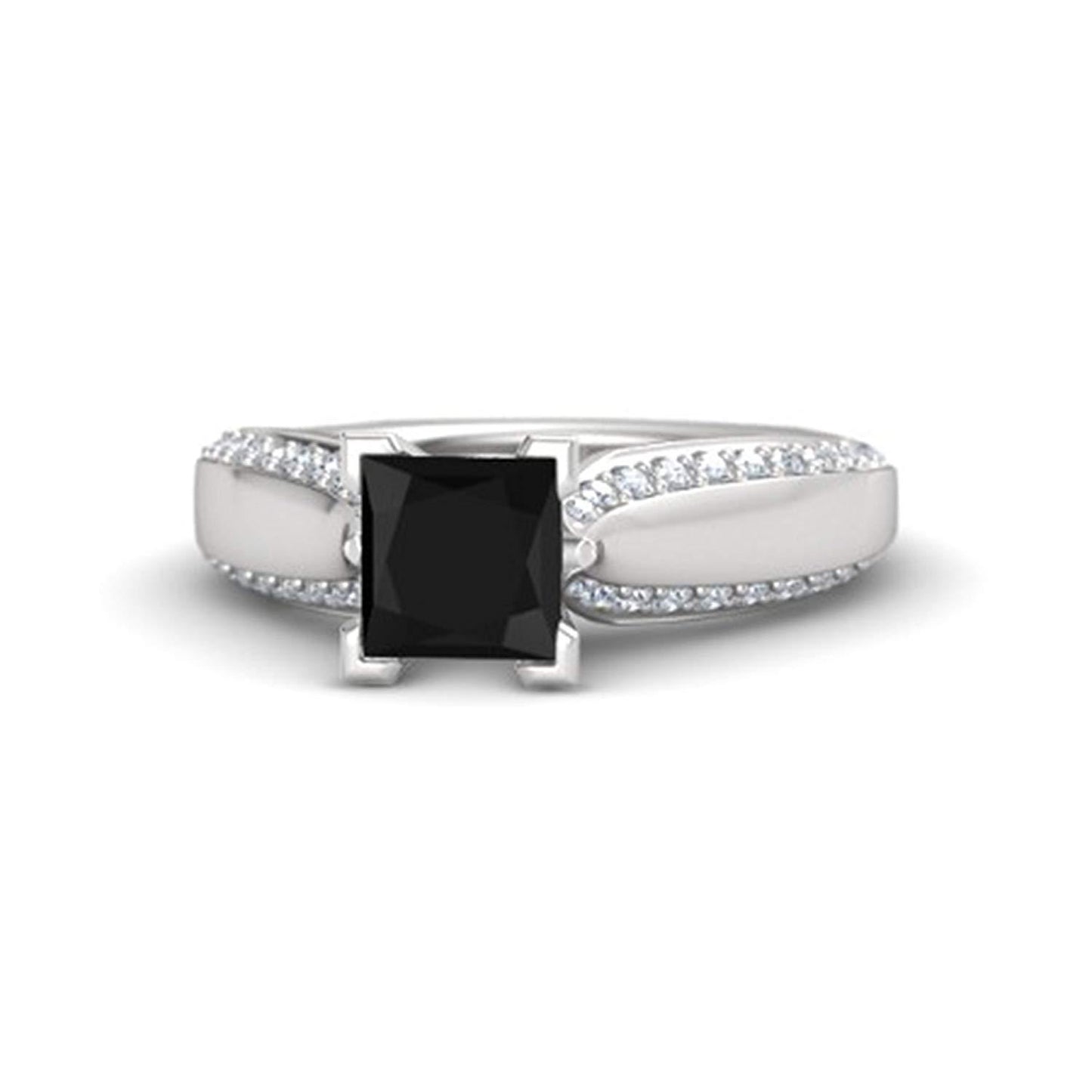 atjewels 925 Sterling Silver Black & White Zirconia  Princess J Engagement Ring MOTHER'S DAY SPECIAL OFFER - atjewels.in