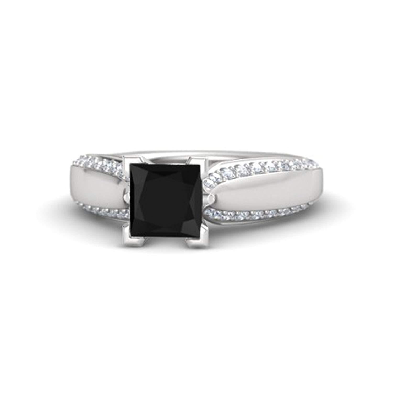atjewels 925 Sterling Silver Black & White Zirconia  Princess J Engagement Ring MOTHER'S DAY SPECIAL OFFER - atjewels.in