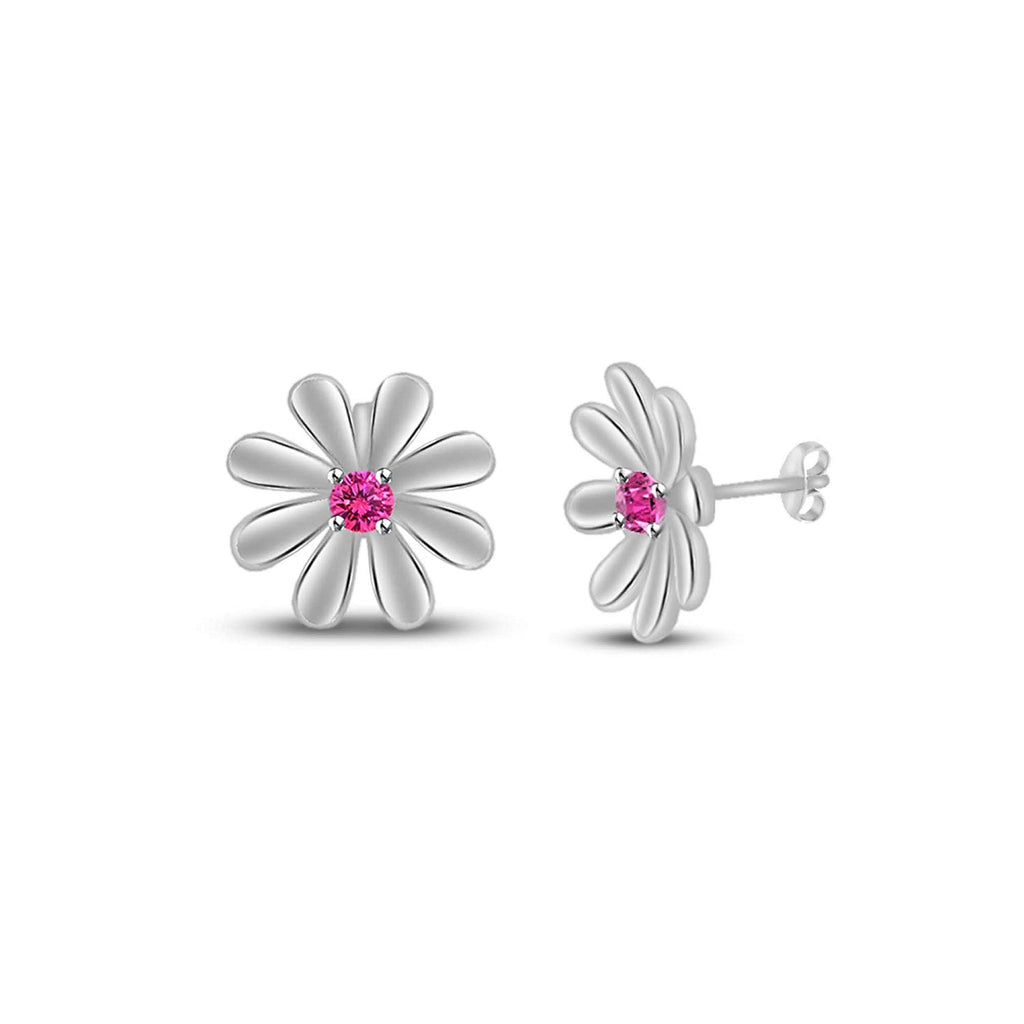 atjewels Round Cut Pink Sapphire .925 Sterling Silver Flower Stud Earrings Girls & Wome's For MOTHER'S DAY SPECIAL OFFER - atjewels.in