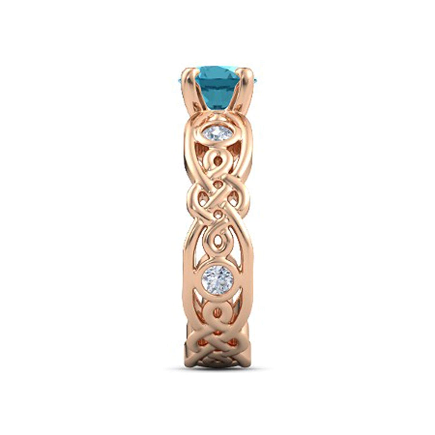 atjewels Blue Topaz and White CZ in 14K Rose Gold Over Sterling Solitaire With Accent Ring MOTHER'S DAY SPECIAL OFFER - atjewels.in