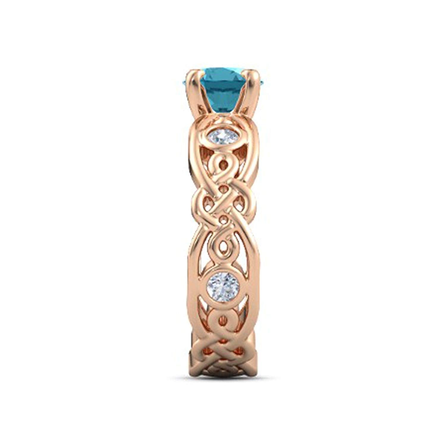atjewels Blue Topaz and White CZ in 14K Rose Gold Over Sterling Solitaire With Accent Ring MOTHER'S DAY SPECIAL OFFER - atjewels.in