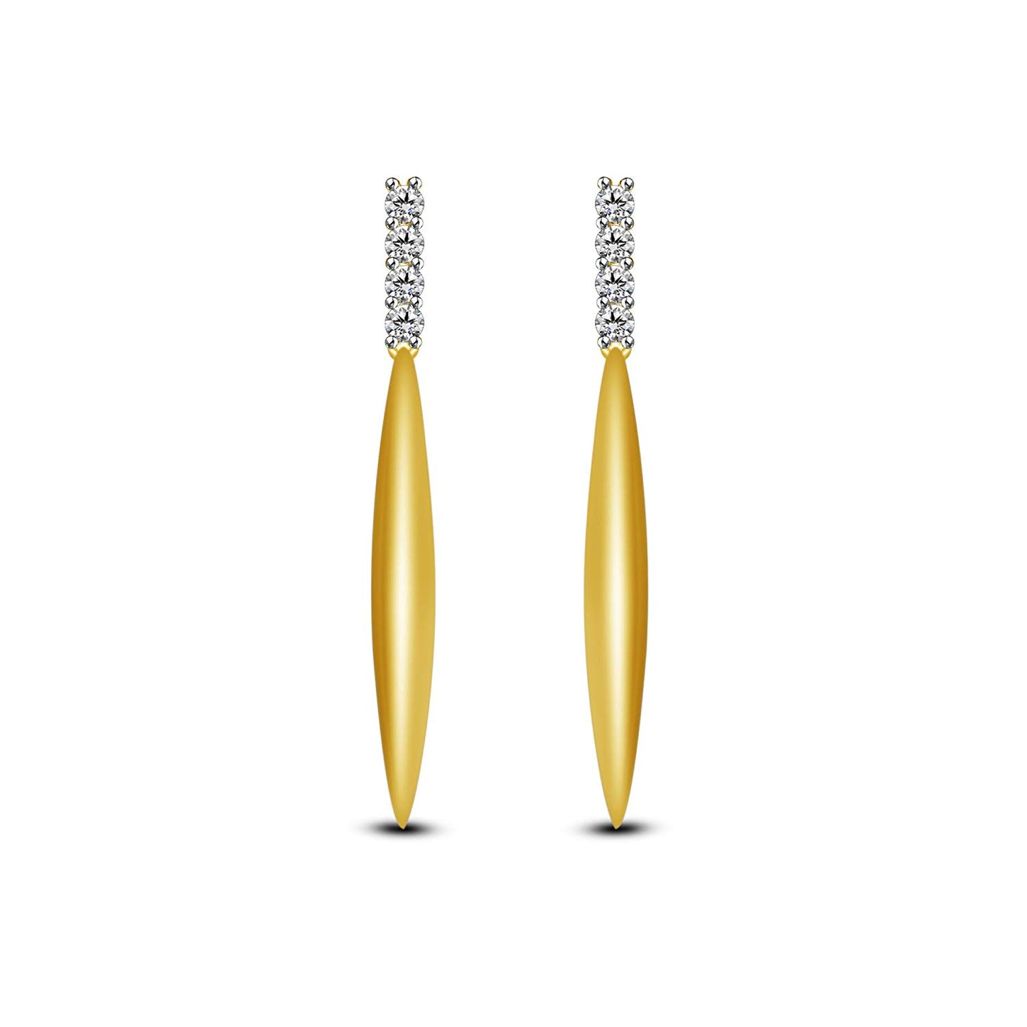 atjewels Fashionable 14K Yellow .925 Sterling Silver Round White CZ Dangle Earrings For Women's MOTHER'S DAY SPECIAL OFFER - atjewels.in