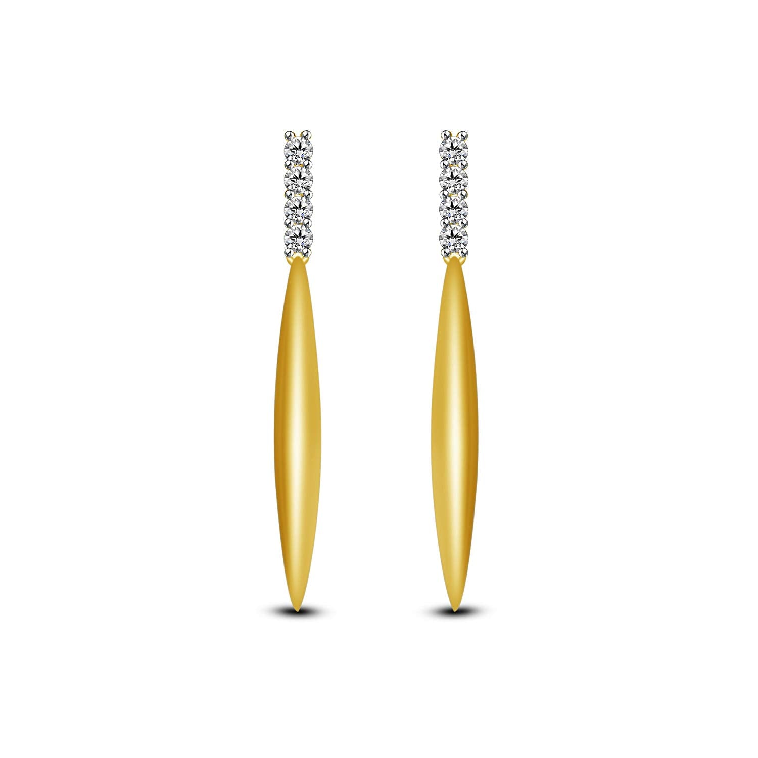 atjewels Fashionable 14K Yellow .925 Sterling Silver Round White CZ Dangle Earrings For Women's MOTHER'S DAY SPECIAL OFFER - atjewels.in