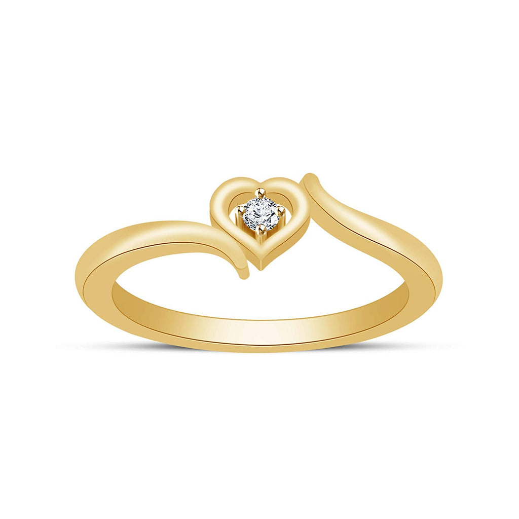atjewels 14K Yellow Gold on 925 Silver Round White Cubic Zirconia Bypass Heart Ring MOTHER'S DAY SPECIAL OFFER - atjewels.in