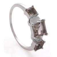 atjewels Princess Smoky Quartz In Sterling Silver Three Stone Ring Size US 7 MOTHER'S DAY SPECIAL OFFER - atjewels.in
