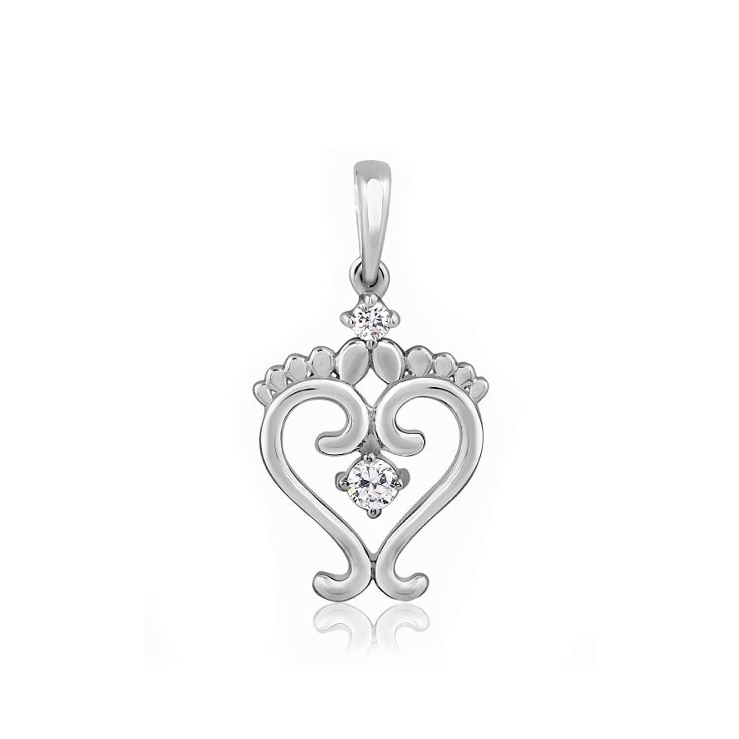 atjewels Christmas offers 14K White Gold Over 925 Sterling Silver Round White CZ Feet Pendant MOTHER'S DAY SPECIAL OFFER - atjewels.in