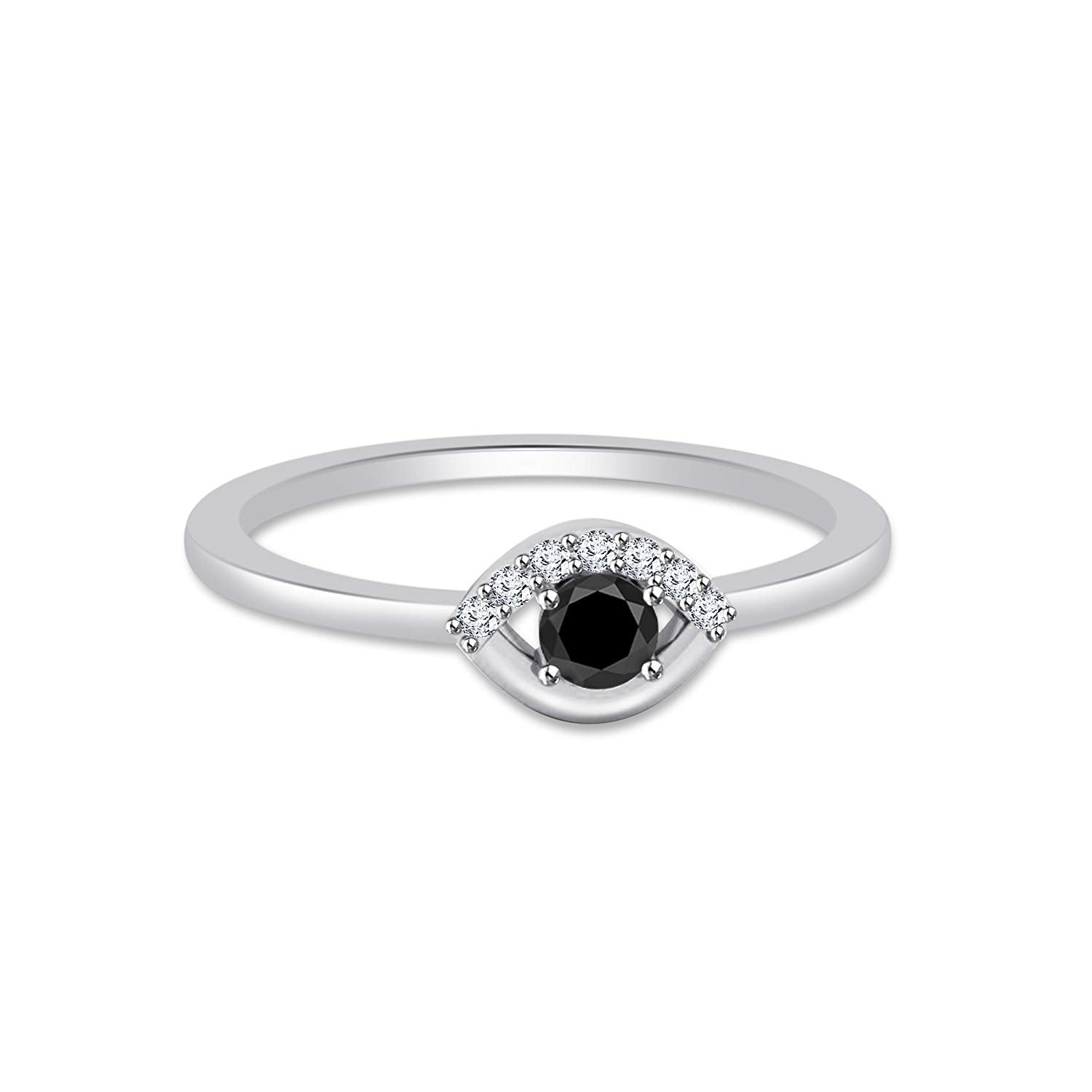 atjewels Round Black and White CZ Cocktail Ring For Women's in 14K White Gold Over 925 Silver Sterling MOTHER'S DAY SPECIAL OFFER - atjewels.in