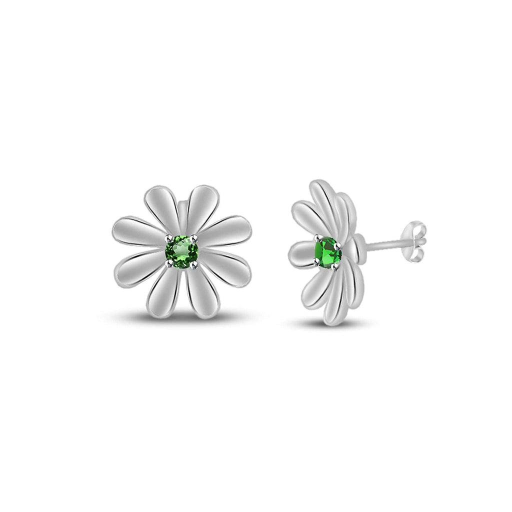 atjewels Round Cut Green Emerald .925 Sterling Silver Flower Stud Earrings Girls & Wome's For MOTHER'S DAY SPECIAL OFFER - atjewels.in
