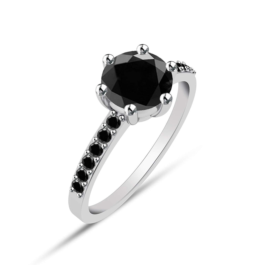 atjewels 14K White Gold Over 925 Sterling Silver Round Black Zirconia Halo Engagement Ring Size 7 For Women's MOTHER'S DAY SPECIAL OFFER - atjewels.in