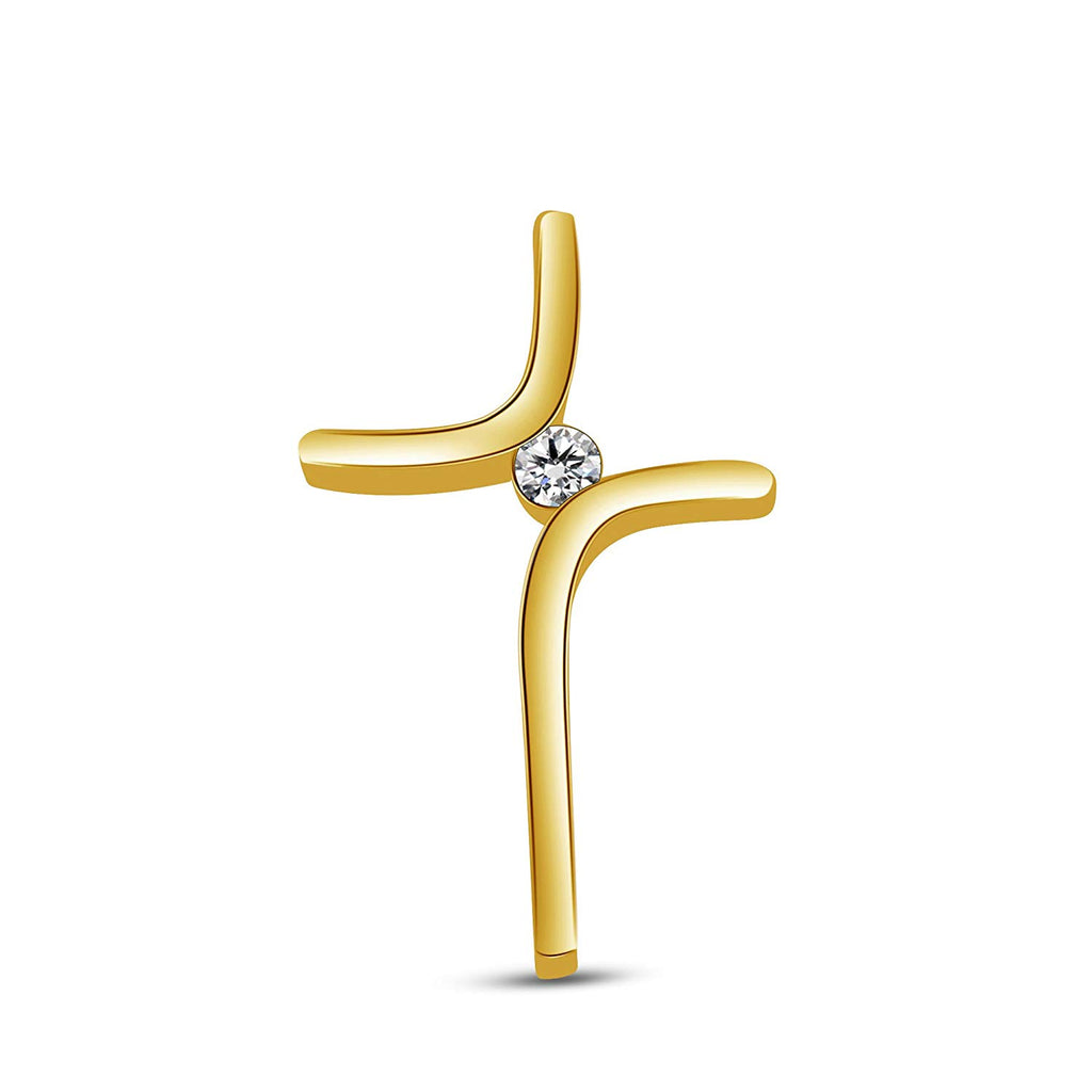 atjewels 14K Yellow Gold on 925 Sterling White CZ Cross Pendant For Women's MOTHER'S DAY SPECIAL OFFER - atjewels.in