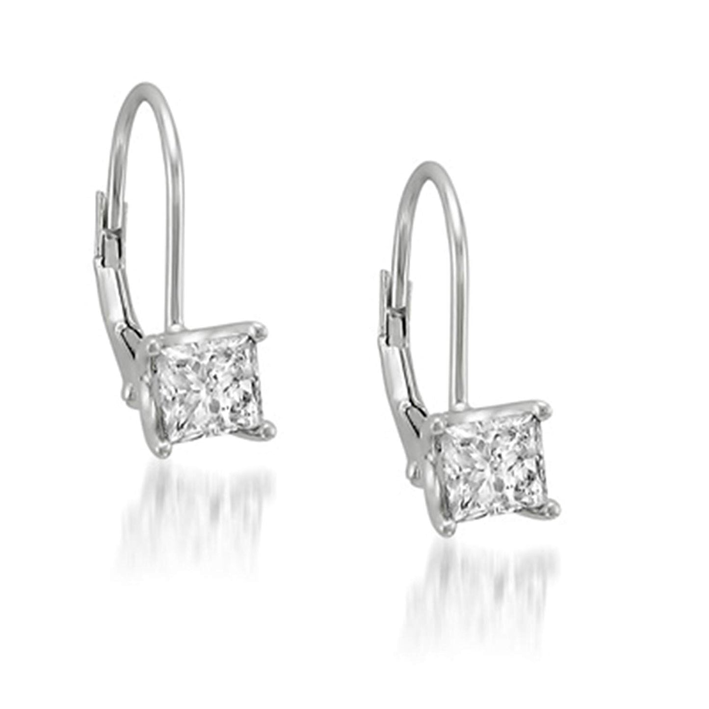atjewels 14k White Gold Over .925 Silver Princess White Cubic Zirconia Women's Lever Back Earrings MOTHER'S DAY SPECIAL OFFER - atjewels.in