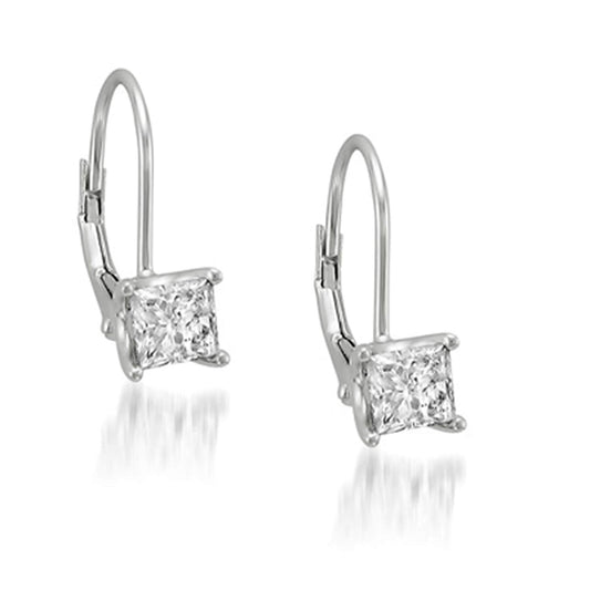 atjewels 14k White Gold Over .925 Silver Princess White Cubic Zirconia Women's Lever Back Earrings MOTHER'S DAY SPECIAL OFFER - atjewels.in