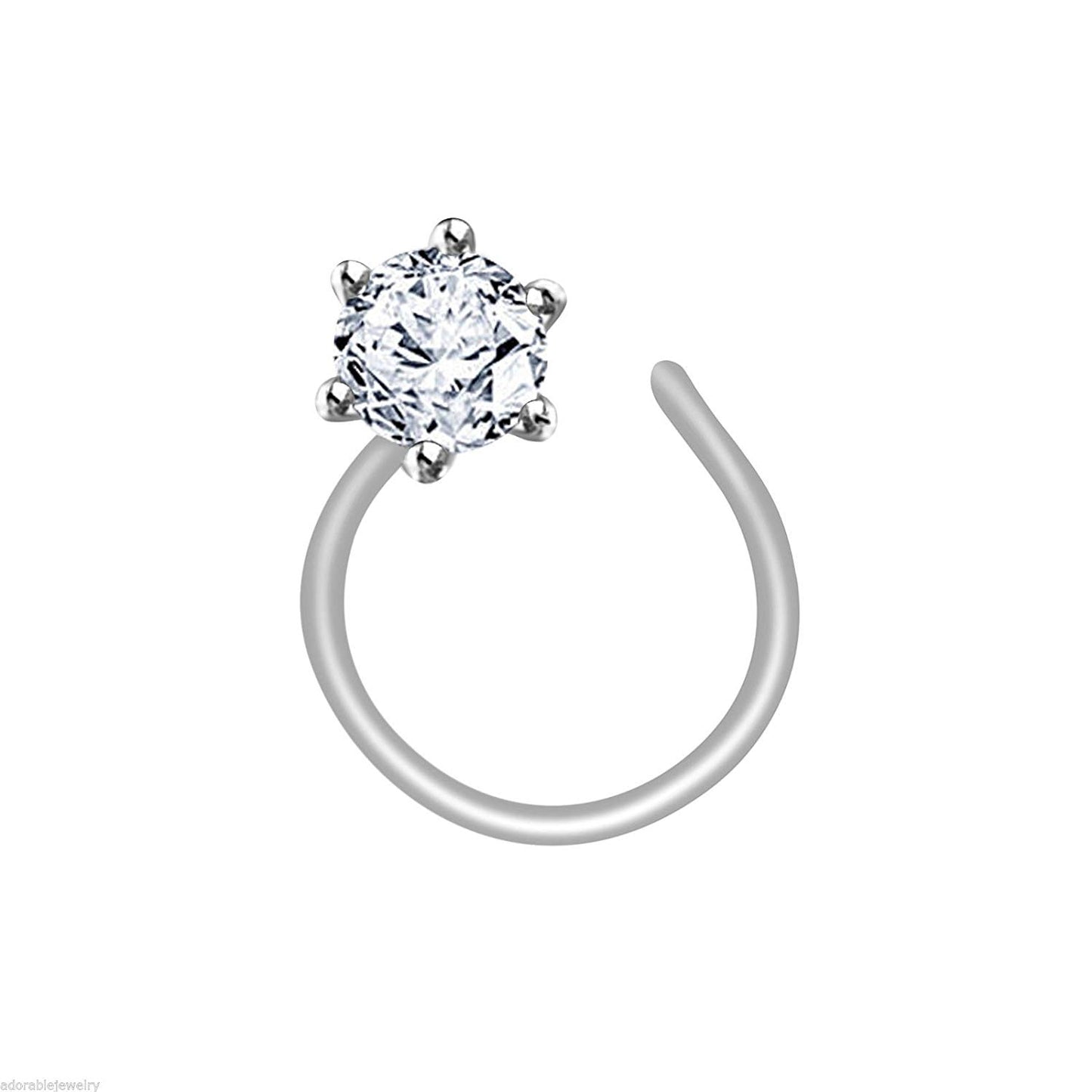 atjewels 14K White Gold Over 925 Sterling Silver Round White Cubic Zirconia Nose Pin for Women Girls - atjewels.in
