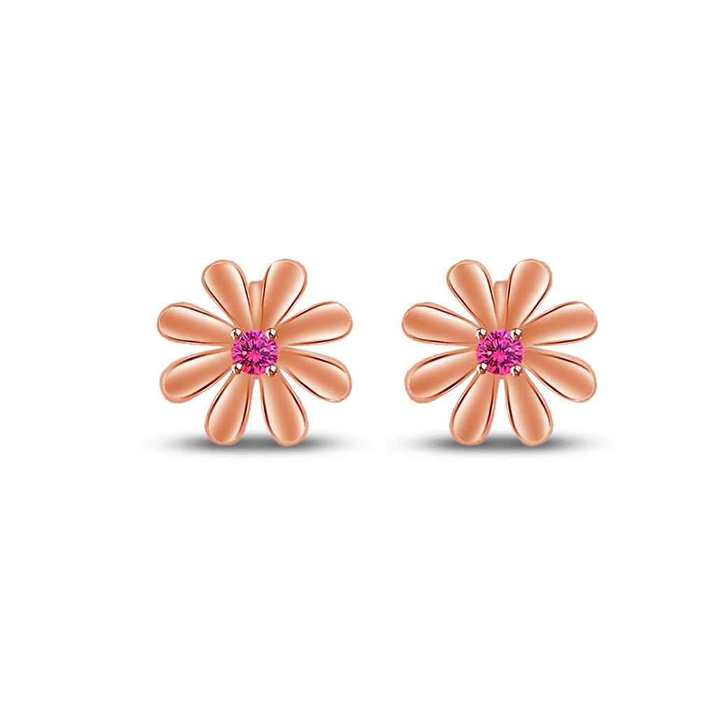 atjewels Round Cut Pink Sapphire 14k Rose Gold Over .925 Sterling Silver Flower Stud Earrings Girls & Wome's For MOTHER'S DAY SPECIAL OFFER - atjewels.in
