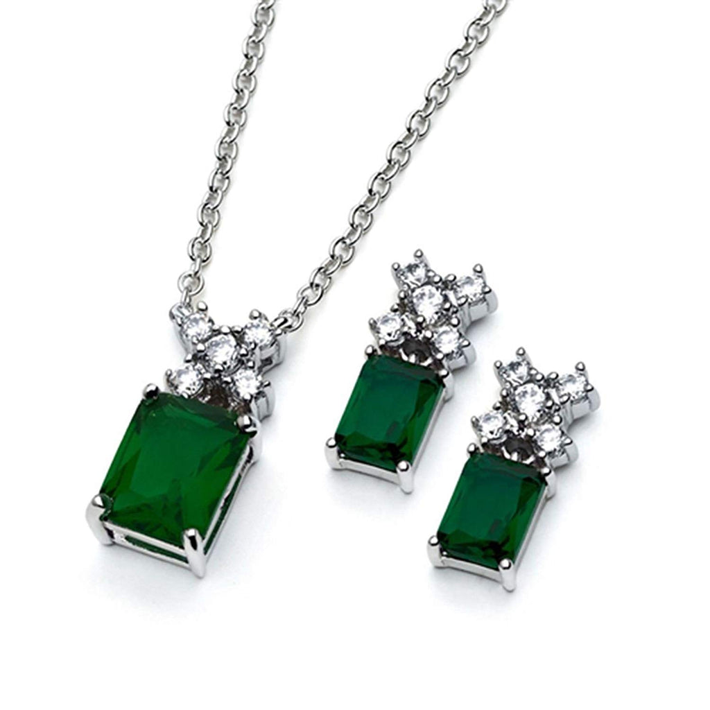 atjewels Emerald & Round Cut Green Emerald & White CZ .925 Sterling Silver Earrings, Ring & Pendant Jewelry Set For Women's/Girl's For Ganesh Chaturthi Special - atjewels.in