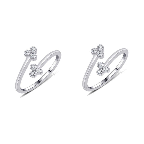 atjewels Bypass Adjustable ToeRing in 14K White Gold Plated On Sterling Silver White CZ For Women - atjewels.in