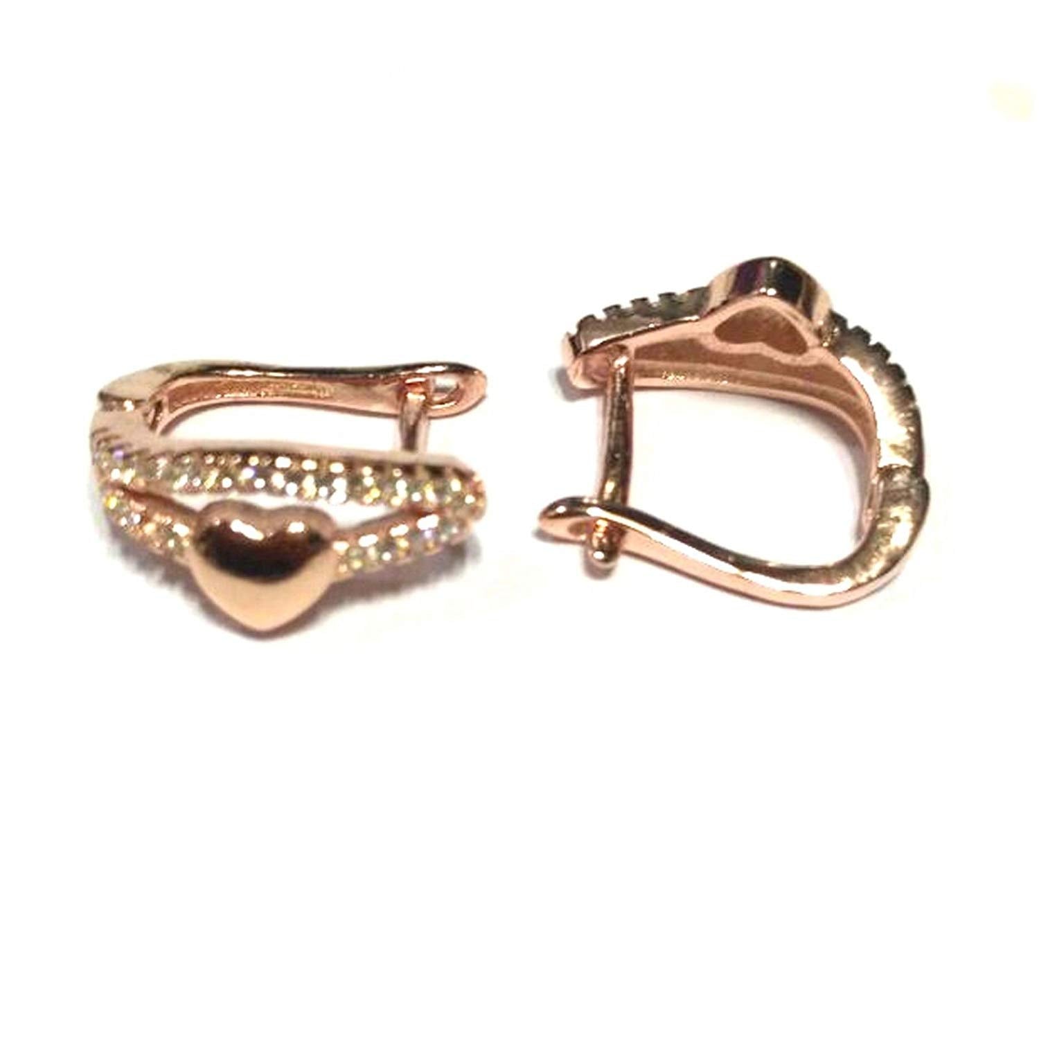 atjewels Round Cut White CZ 14k Rose Gold Over 925 Sterling Silver Heart Hoop Earrings For Girl's and Women's For MOTHER'S DAY SPECIAL OFFER - atjewels.in