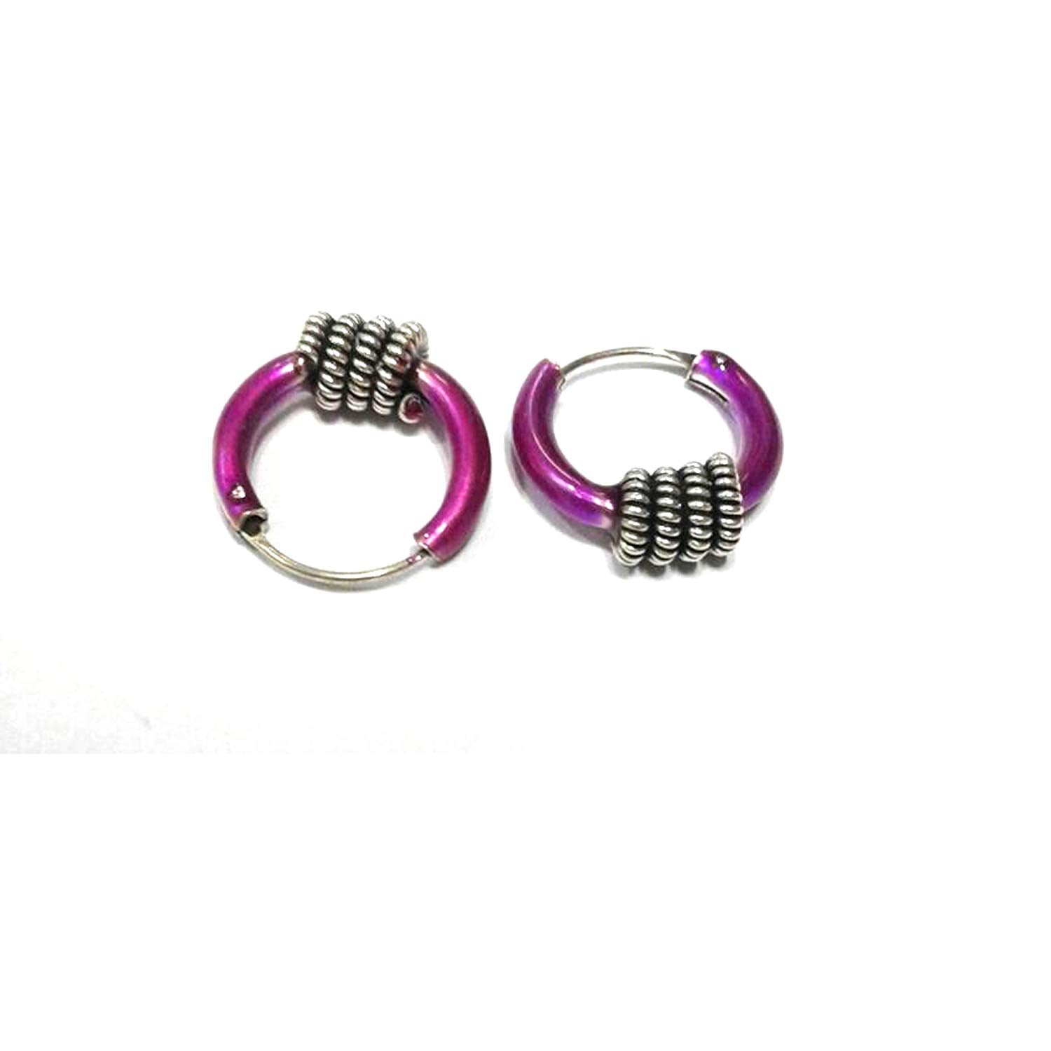 atjewels .925 Sterling Silver With Purple Color Enamel Hoop Earrings For Kid's & Women's MOTHER'S DAY SPECIAL OFFER - atjewels.in