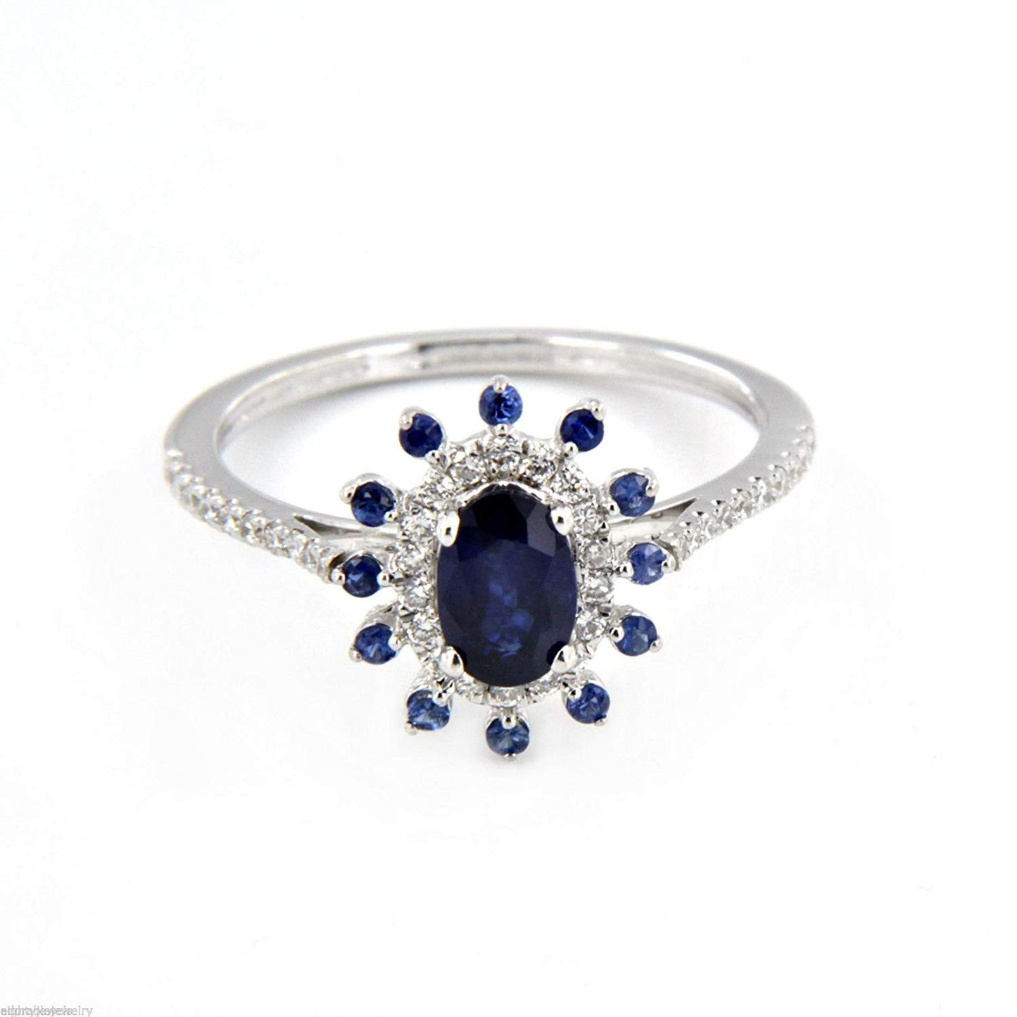 atjewels 18K White Gold Over925 Sterling Silver Oval Cut Blue Sapphire & Round White CZ Flower Ring Size US 11.5 MOTHER'S DAY SPECIAL OFFER - atjewels.in