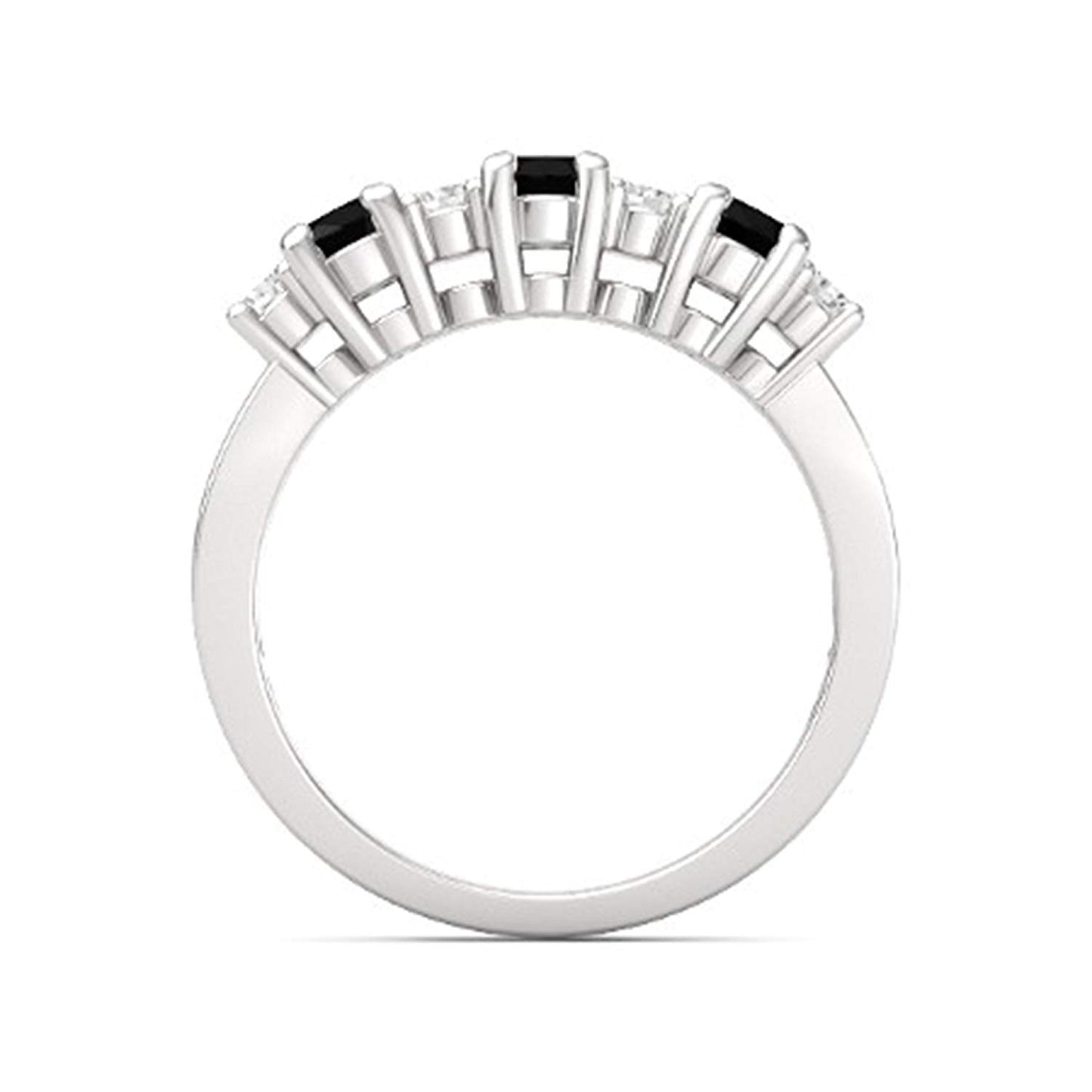 atjewels 18K White Gold Over 925 Sterling Black and White Oval & Round Cubic Zirconia Three Stone Ring MOTHER'S DAY SPECIAL OFFER - atjewels.in