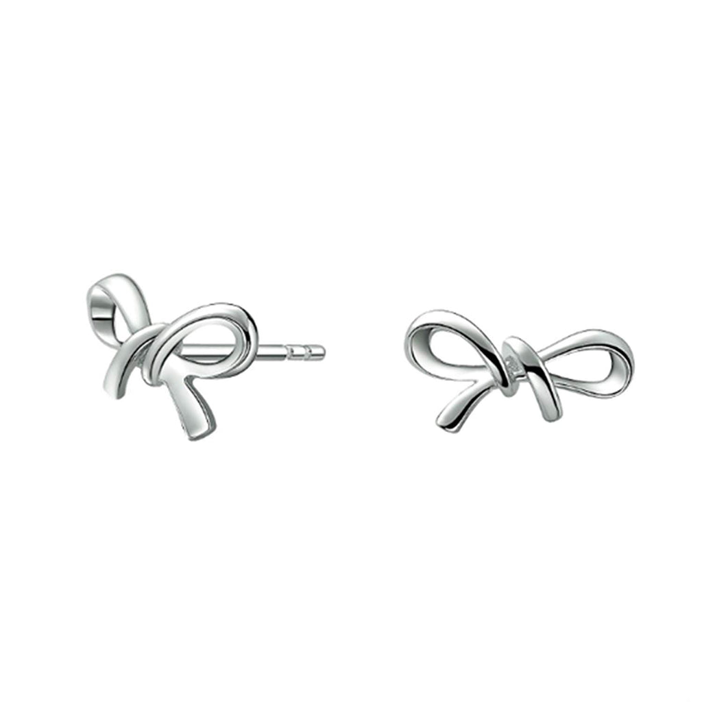 atjewels Plain Bow Stud Earrings in 14K White Gold Over 925 Sterling Silver For Women's Gift MOTHER'S DAY SPECIAL OFFER - atjewels.in