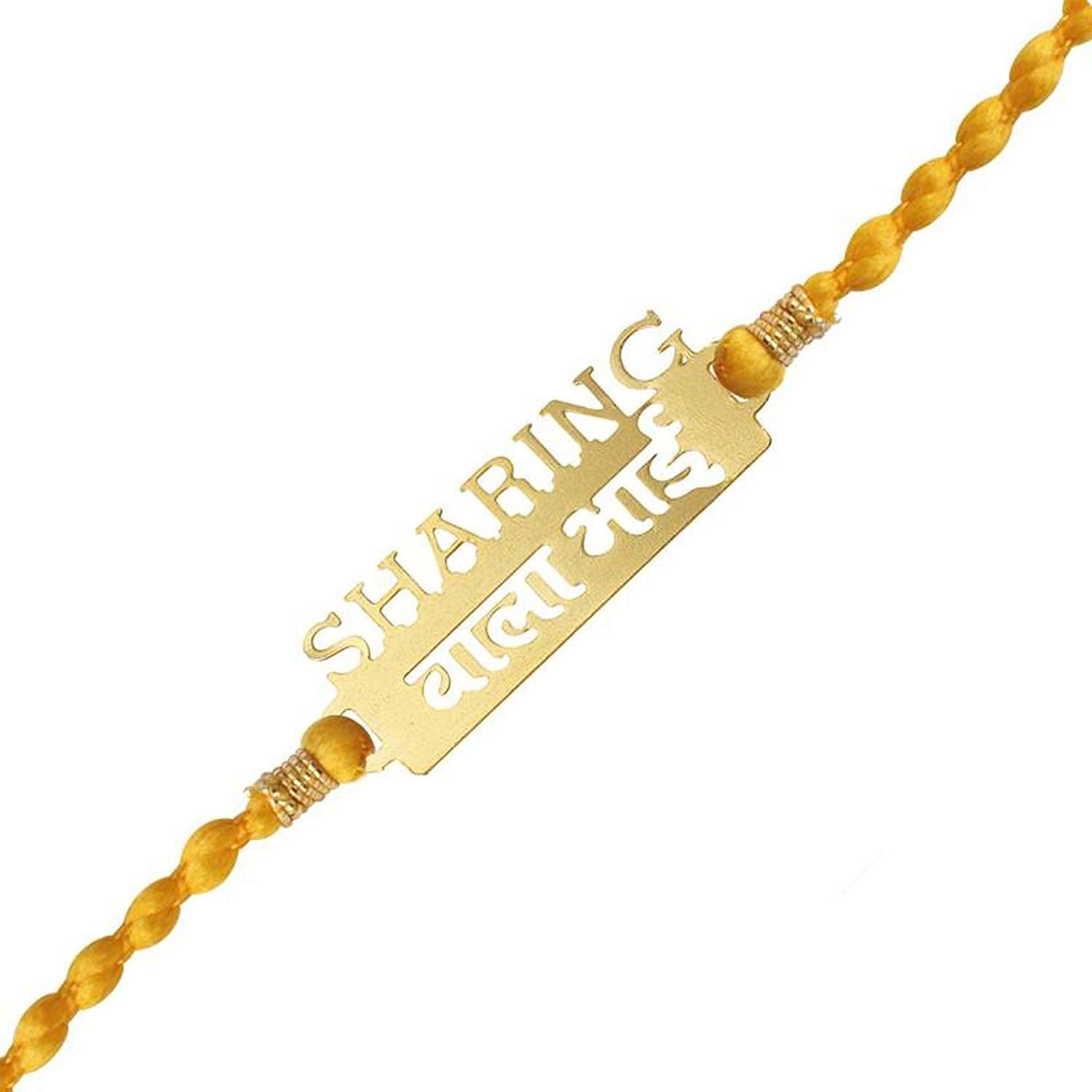 atjewels 14K Yellow Gold Over .925 Sterling Silver SHARING WALA BHAI Rakhi MOTHER'S DAY SPECIAL OFFER - atjewels.in