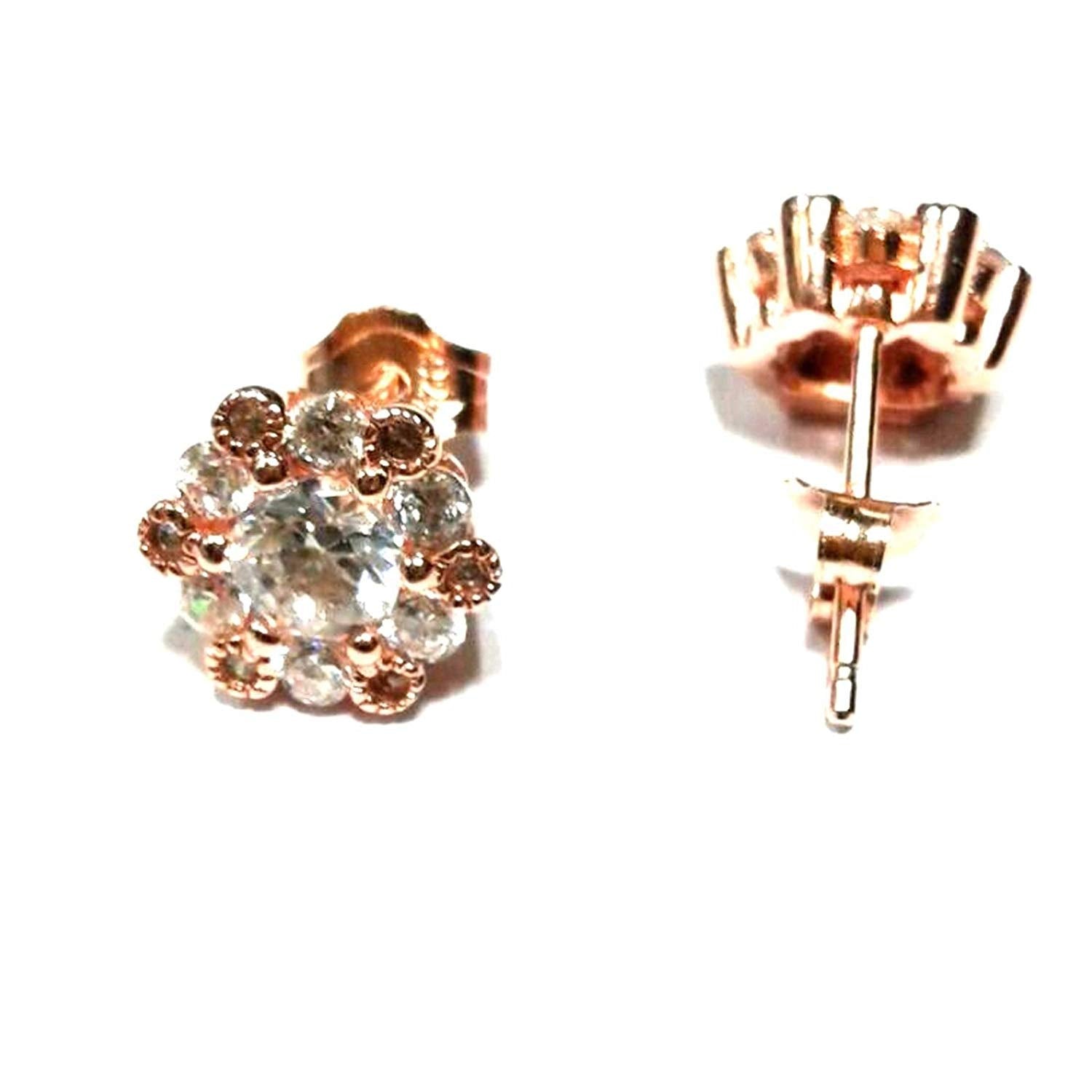 atjewels Round Cut White CZ 14k Rose Gold Over 925 Sterling Silver Flower Stud Earrings For Girl's and Women's For MOTHER'S DAY SPECIAL OFFER - atjewels.in