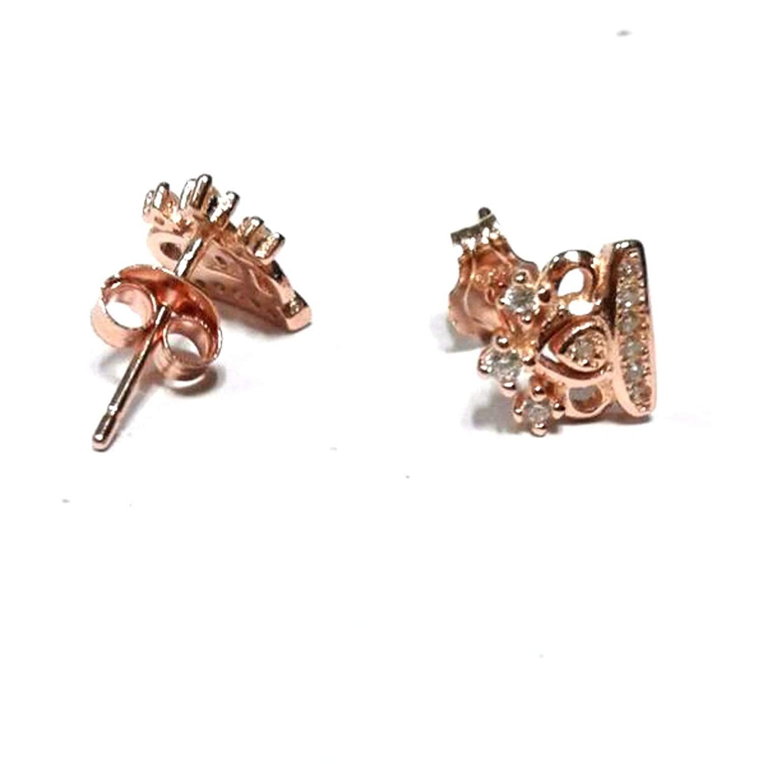 atjewels Round Cut White CZ 14k Rose Gold Over 925 Sterling Silver Crown Stud Earrings For Girl's and Women's For MOTHER'S DAY SPECIAL OFFER - atjewels.in